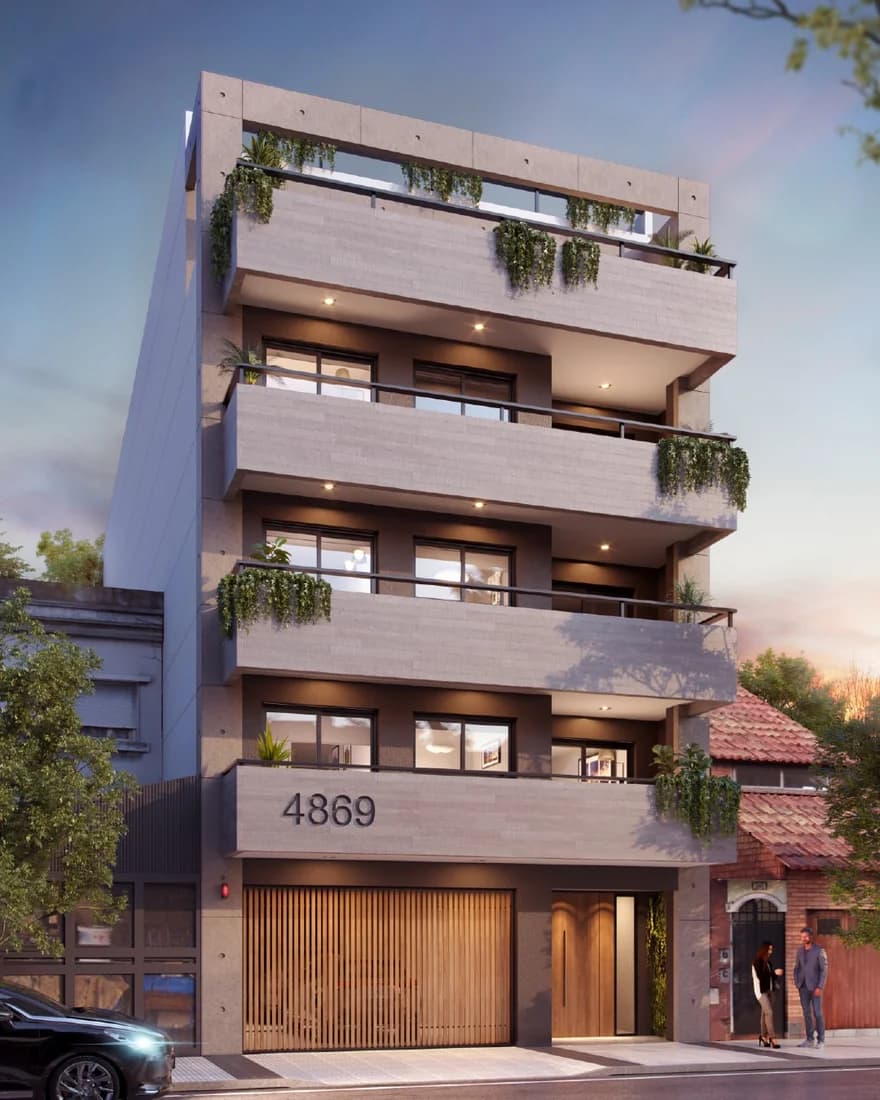 Render de la fachada de Sanabria 4869, edificio administrado por el estudio en CABA